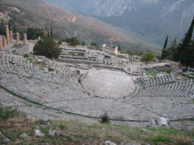 Photo Looking across of the forum at Delphi in Greece